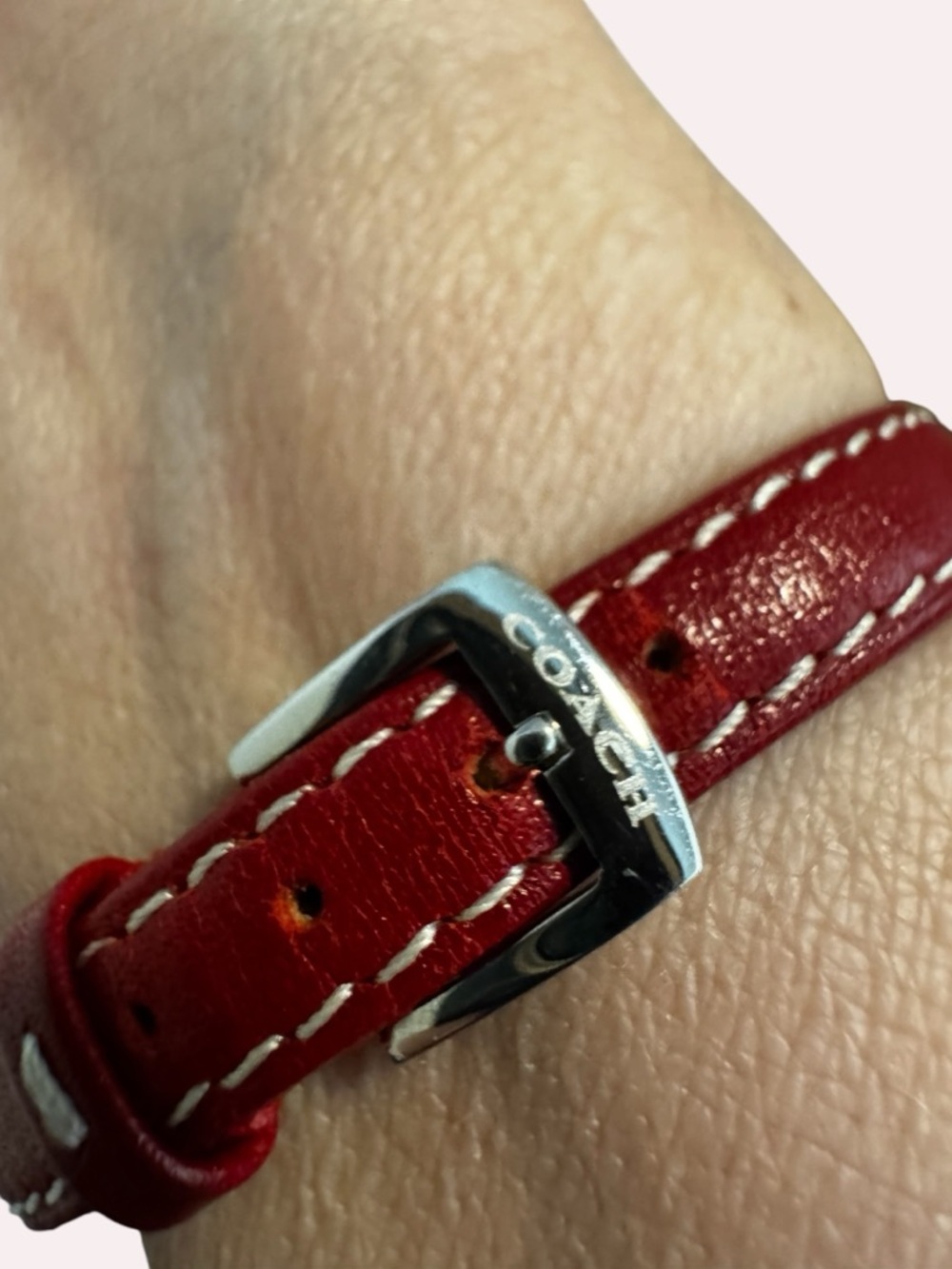 Coach Red Leather Slim Strap Rectangular Watch - Picture 6 of 10